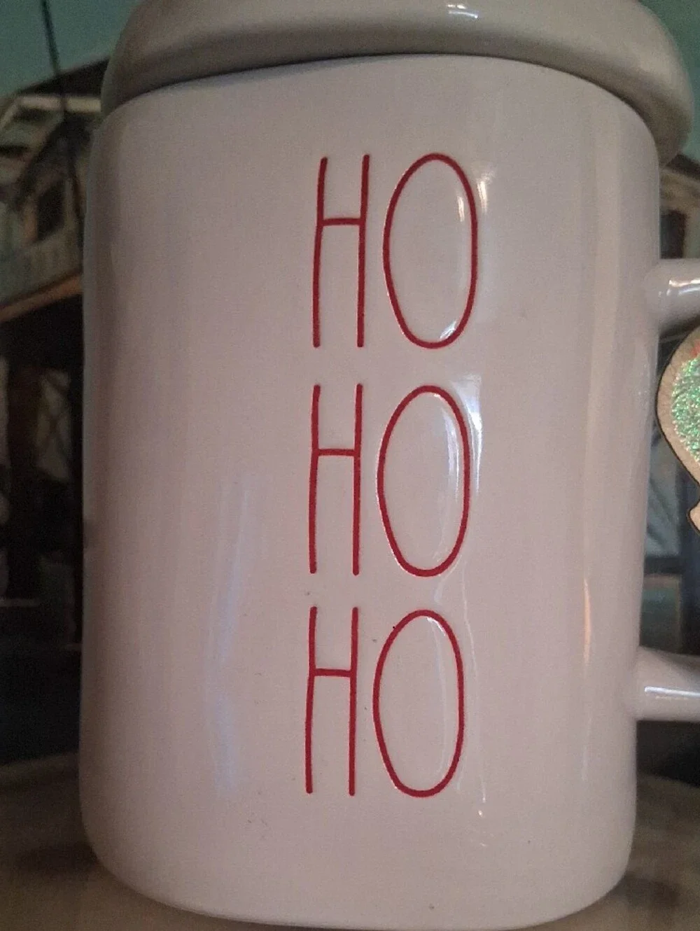 🎄Rae Dunn White Ceramic 'HO HO HO' Mug with Red Santa Hat Lid